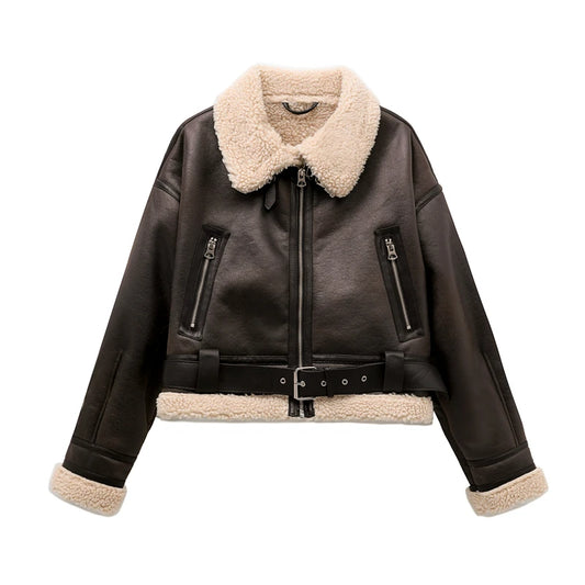 Womens Vegan Leather Aviator Jacket