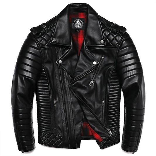 Mens Sheepskin Red Lined Biker Style Jacket