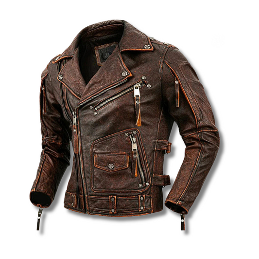 Mens Cow Hide Retro Biker Style Jacket