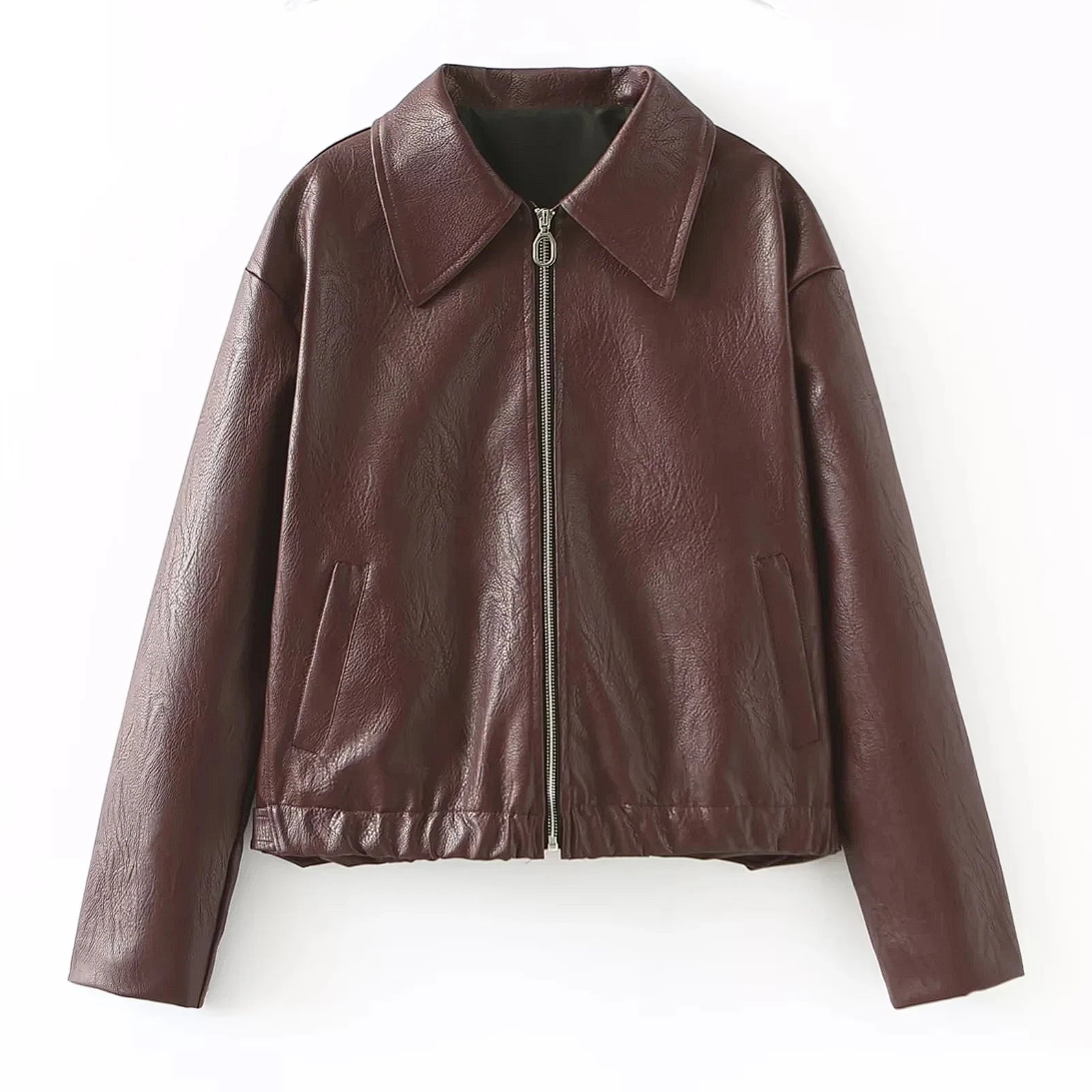 Womens Vegan Leather Loose Fit Blouson Jacket