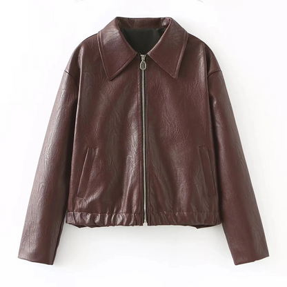 Womens Vegan Leather Loose Fit Blouson Jacket